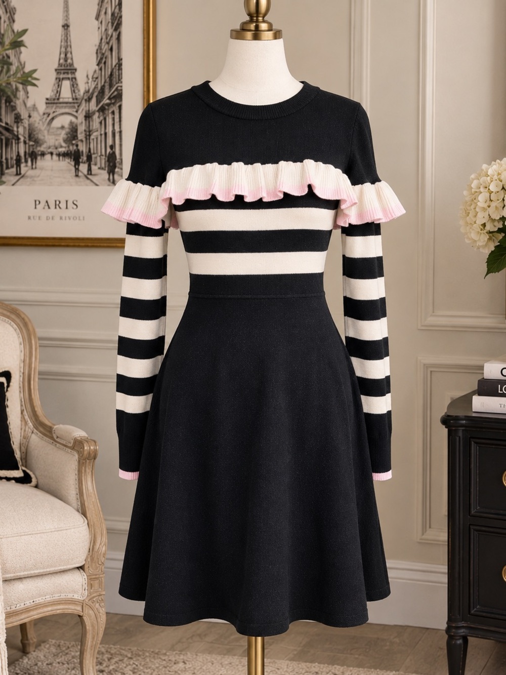 1901 by Nordstrom Ruffled Parisian Fit & Flare Dress, Size Small